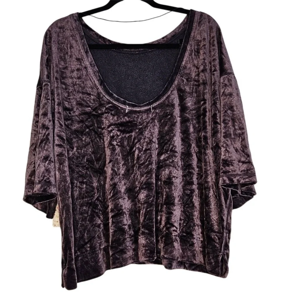 Free People Valerie Navy Velvet Short Sleeve Tee Top Purple Medium